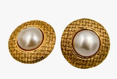 Chanel Vintage Faux Pearl Woven Clip-On Earrings, 1990