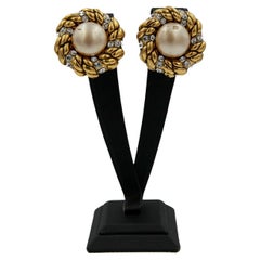 Chanel Vintage Faux Pearl&Crystal Clip-On Earrings, 1984