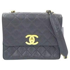 Chanel Vintage Flap Bag Medium Black Caviar Leather Mega CC 24k Gold Hardware