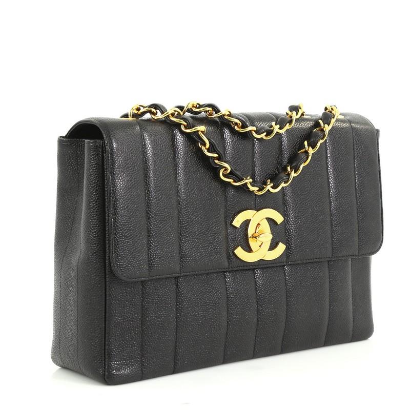 Black Chanel Vintage Flap Bag Vertical Quilt Caviar Jumbo