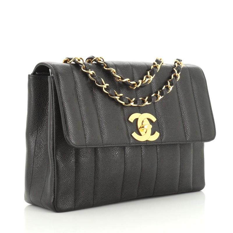 Black Chanel Vintage Flap Bag Vertical Quilt Caviar Jumbo