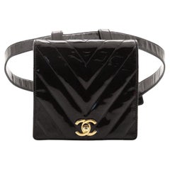 Chanel Vintage Flap Belt Bag Chevron Patent Small