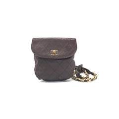 Chanel Vintage Flap Gürteltasche Mini Dunkelbraun Lammfell Leder Gold-Ton Hardware
