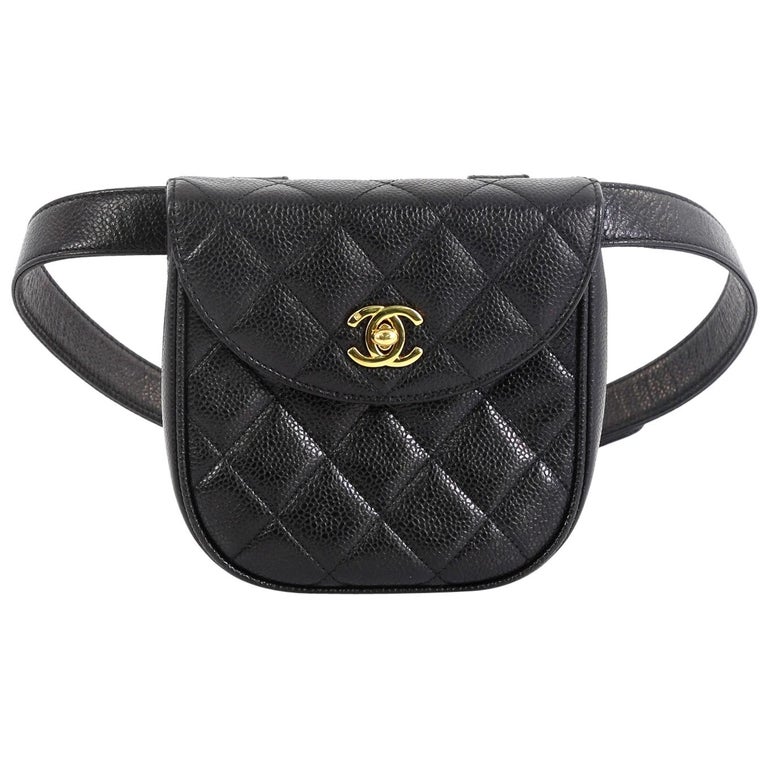 Chanel Vintage Flap Belt Bag Quilted Caviar Mini