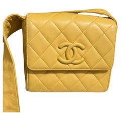 Chanel Vintage Flap Crossbody Bag Yellow Lambskin Leather, 1991-1994