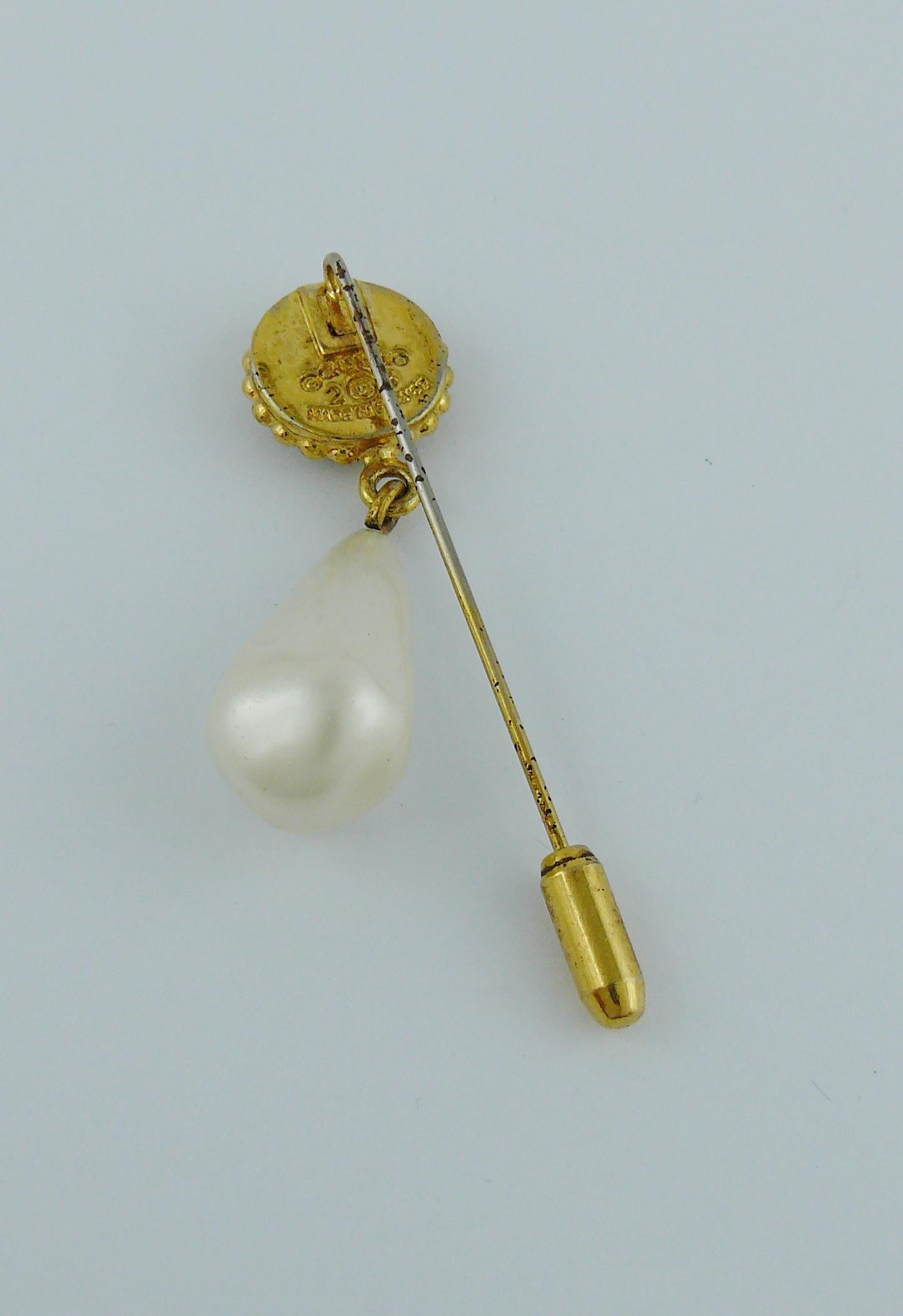Chanel Vintage Four Leaf Clover and Pearl Lapel Pin 1