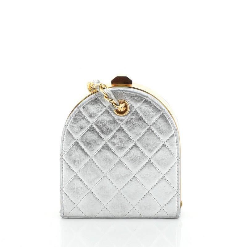Gray Chanel Vintage Frame Clutch Bag Quilted Leather Mini