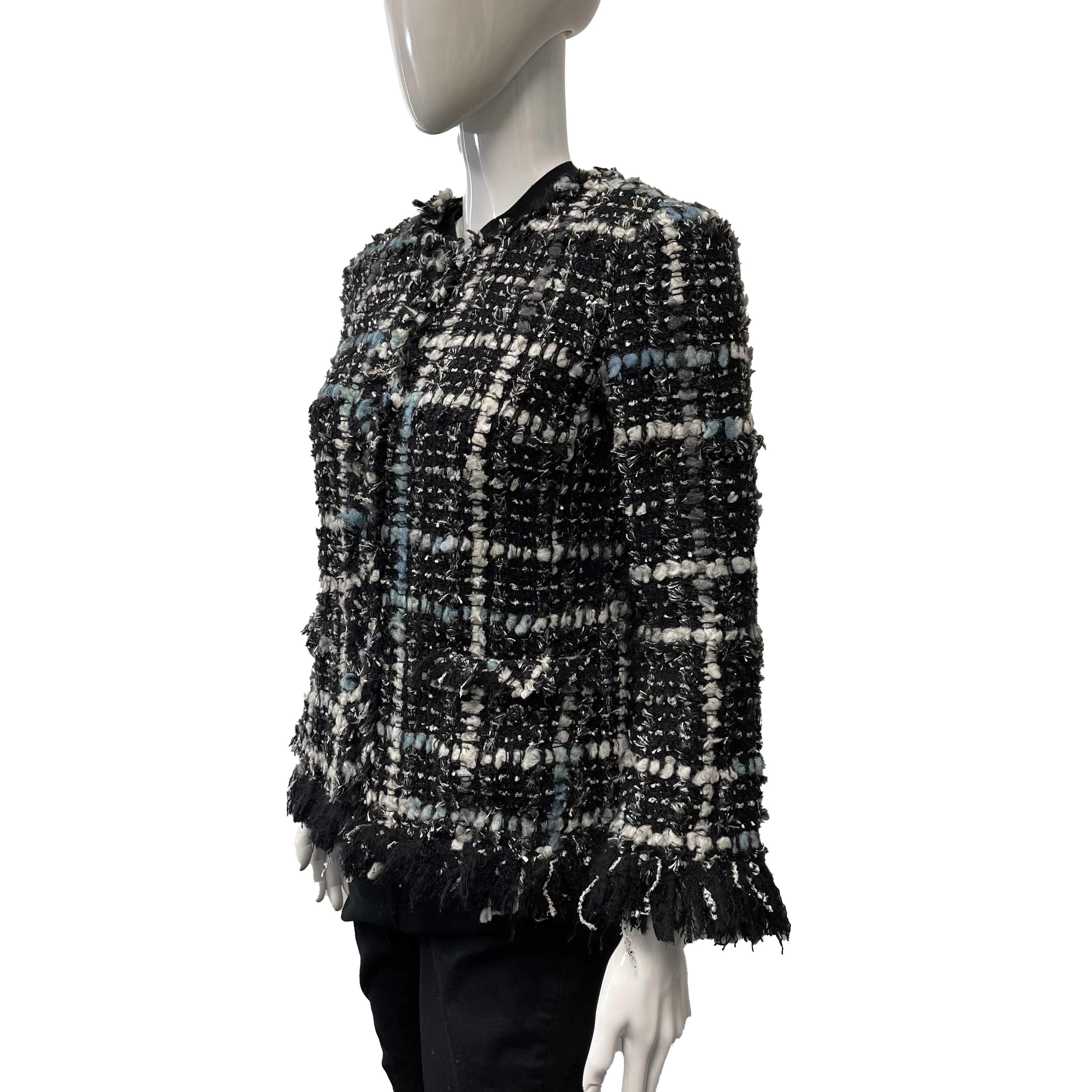 CHANEL - Vintage Frayed Tweed Collarless Blazer - CC Buttons 40 US 8 6