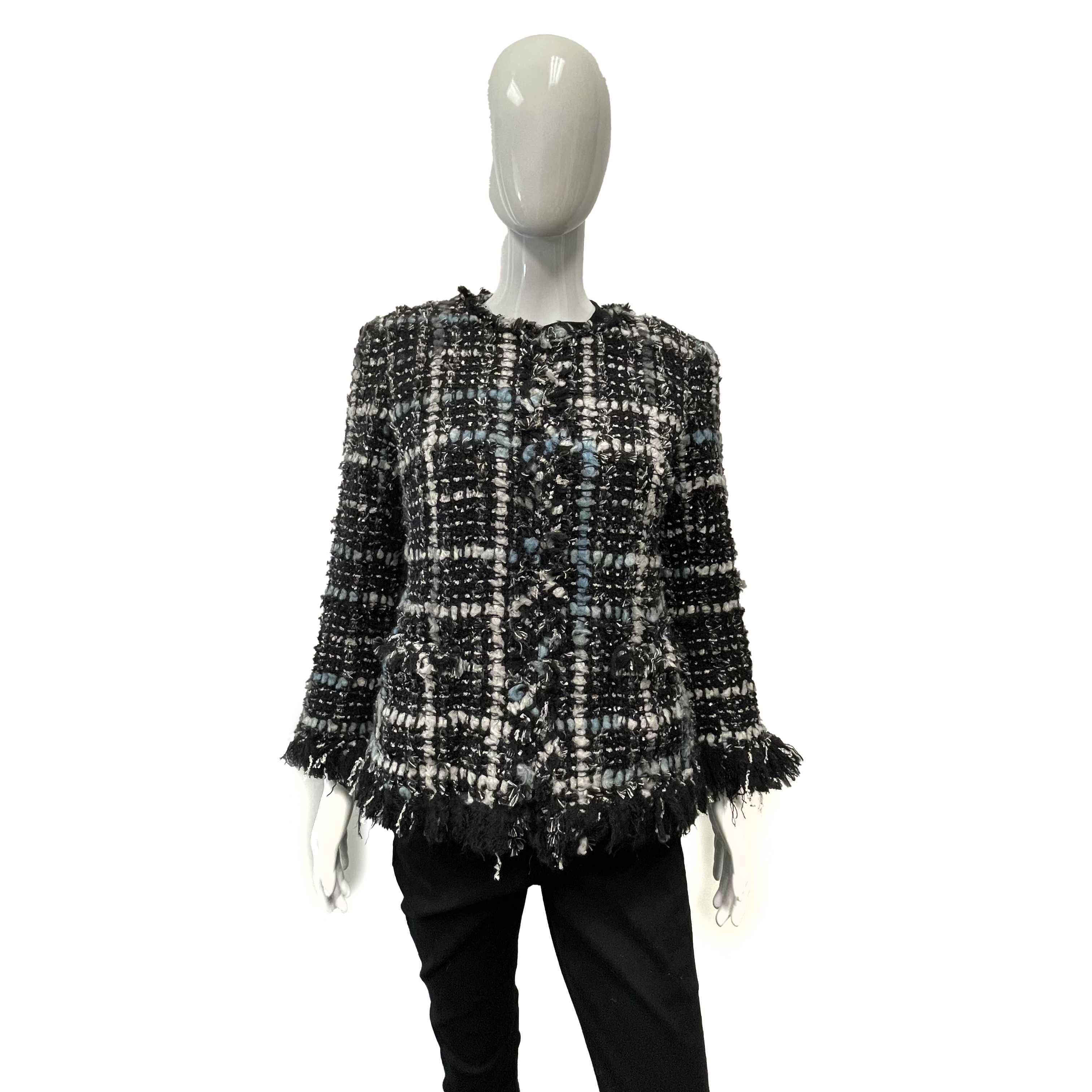CHANEL - Vintage Frayed Tweed Collarless Blazer - CC Buttons 40 US 8 9