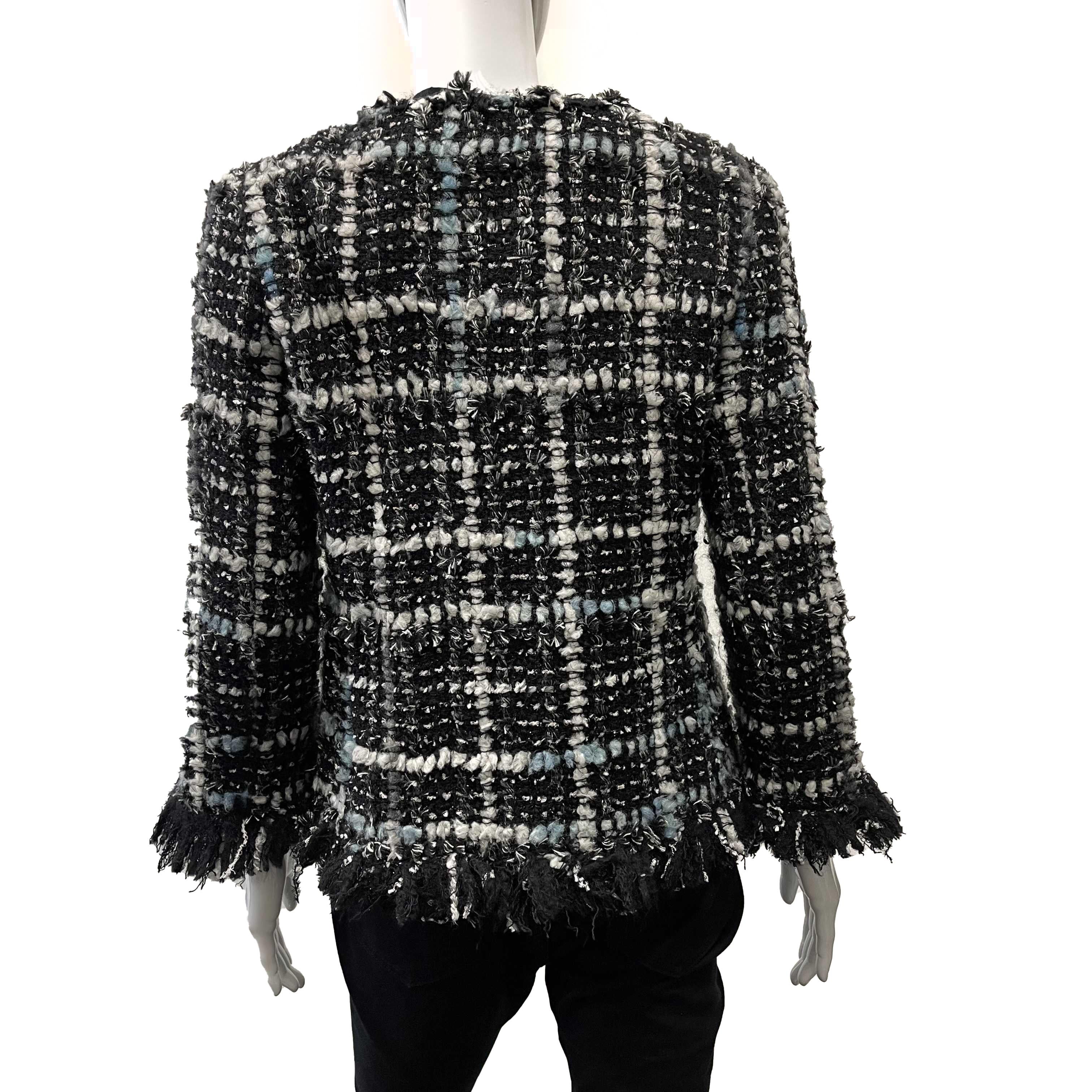 CHANEL - Vintage Frayed Tweed Collarless Blazer - CC Buttons 40 US 8 5