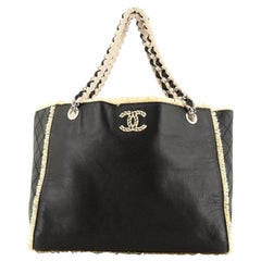 Chanel Vintage Fringe Chain Tote Leather with Raffia Large