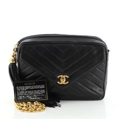Chanel Vintage Sac de poche avant pour appareil photo Chevron Lambskin Medium