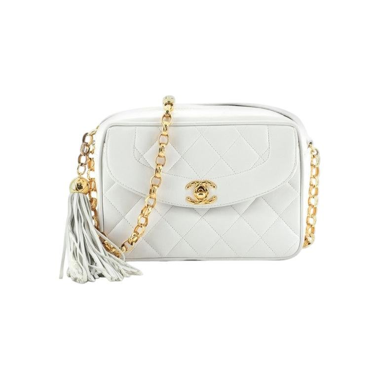 Chanel Vintage Iridescent Grey Diamond Quilted Tassel Camera Tote