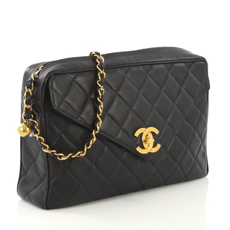 Chanel Vintage Front Pocket Camera Bag Quilted Caviar Large at 1stDibs