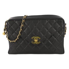 Chanel Vintage Front Pocket Camera Bag Quilted Caviar Large