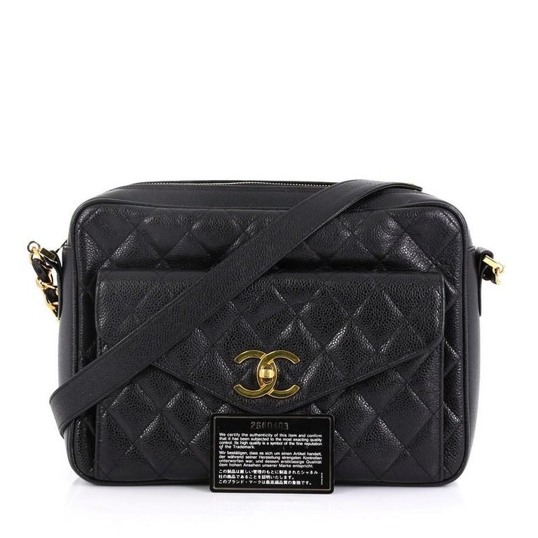 Chanel Vintage Front Pocket Camera Bag Quilted Caviar Medium