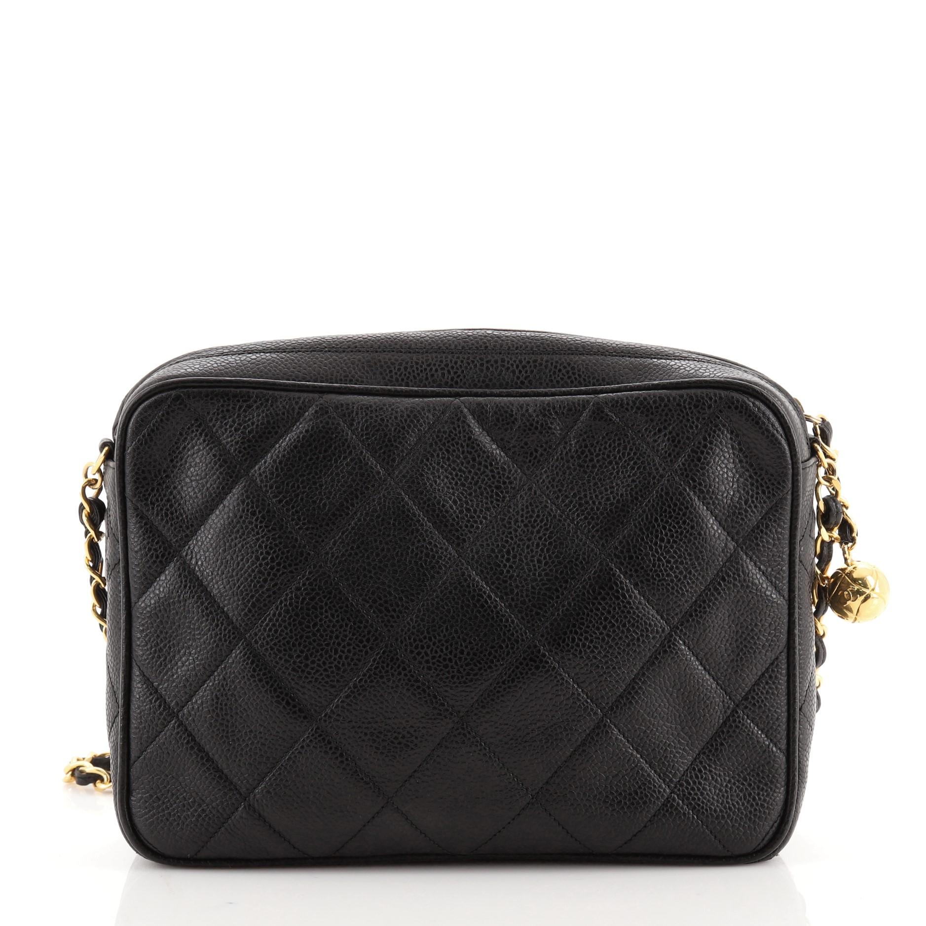 Black Chanel Vintage Front Pocket Camera Bag Quilted Caviar Small