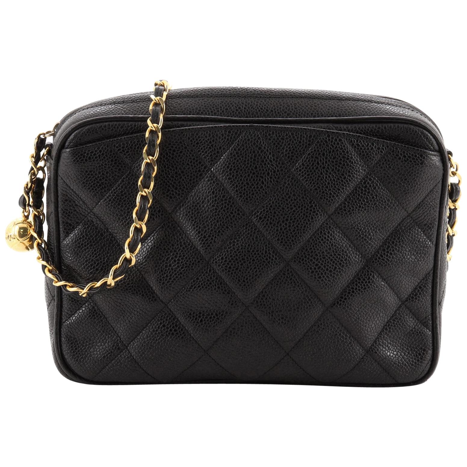 Chanel Vintage Front Pocket Camera Bag Quilted Caviar Small