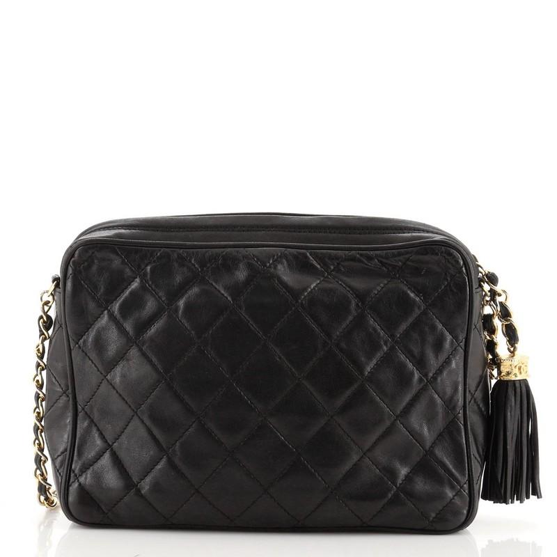 Black Chanel Vintage Front Pocket Camera Bag Quilted Lambskin Small