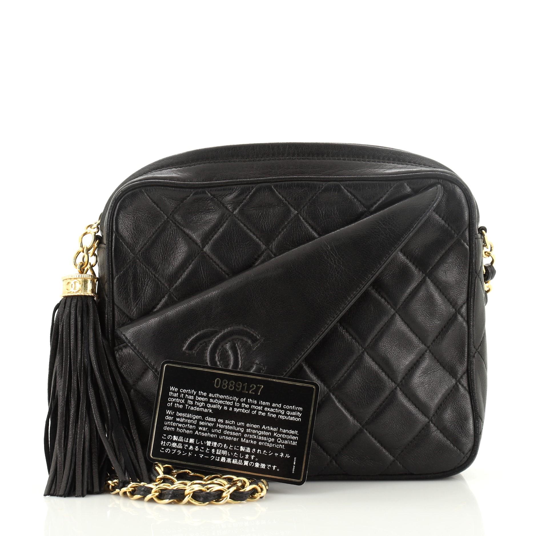 Black Chanel Vintage Front Pocket Camera Bag Quilted Lambskin Small