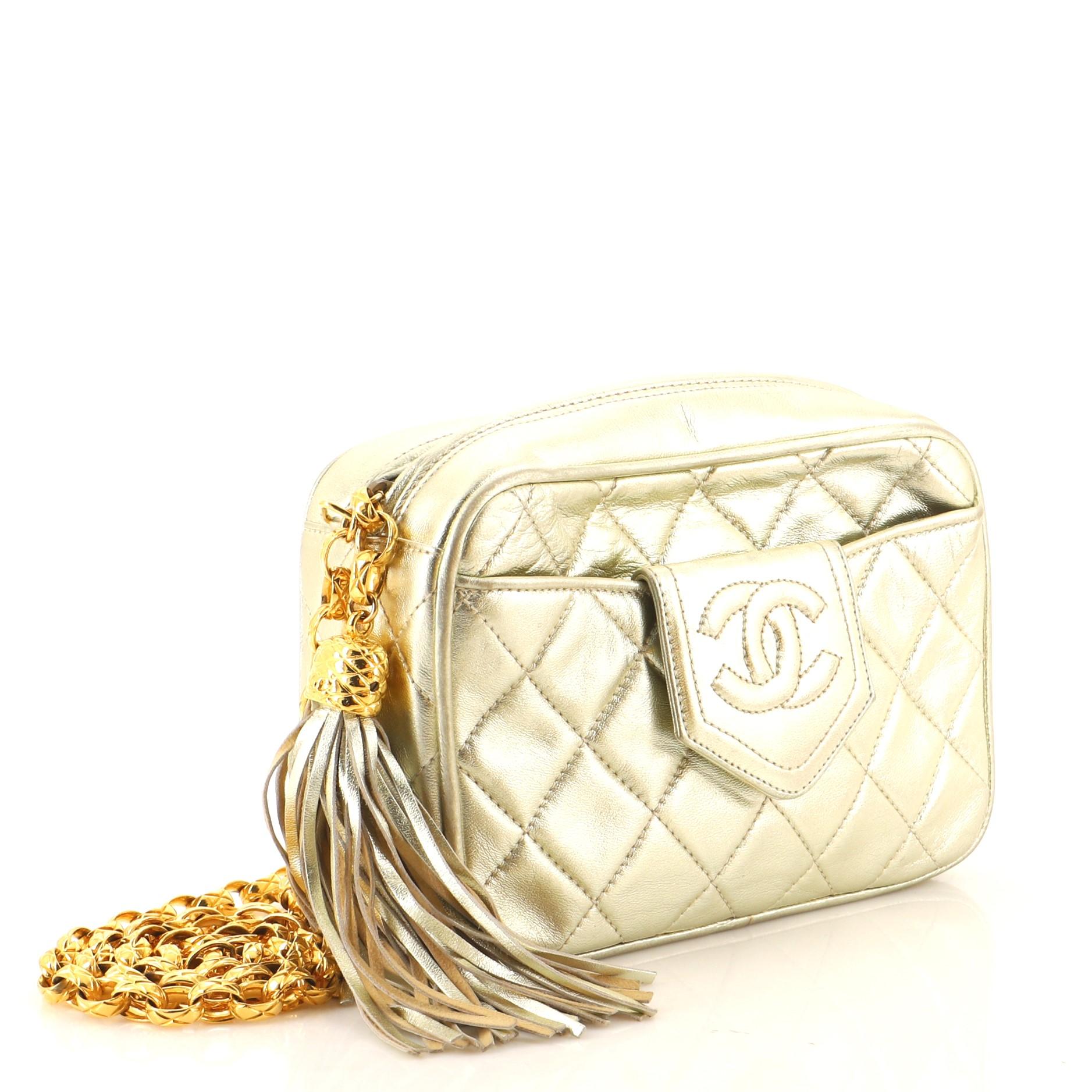 Beige Chanel Vintage Front Pocket Camera Bag Quilted Leather Small