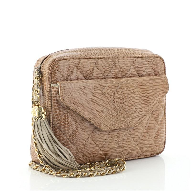 Brown Chanel Vintage Front Pocket Camera Bag Quilted Lizard Small