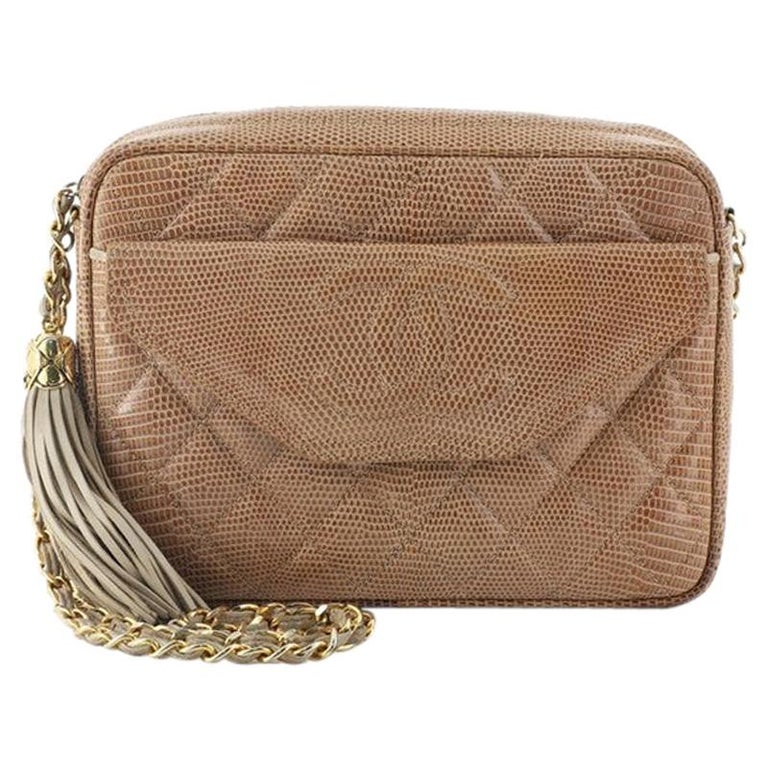 Chanel Vintage Front Pocket Camera Bag Quilted Lizard Small