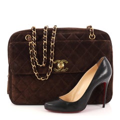 Chanel Vintage Front Pocket Camera Bag Quilted Suede Maxi