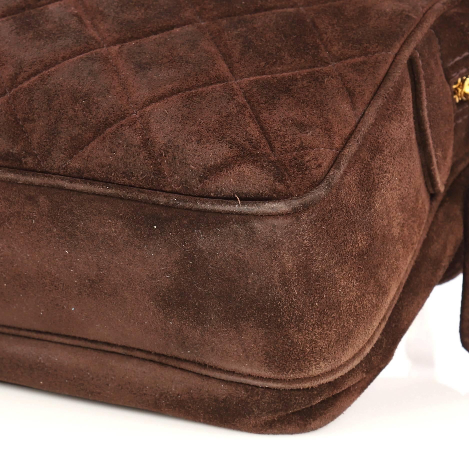 Chanel Vintage Front Pocket Camera Bag Quilted Suede Maxi In Good Condition In NY, NY