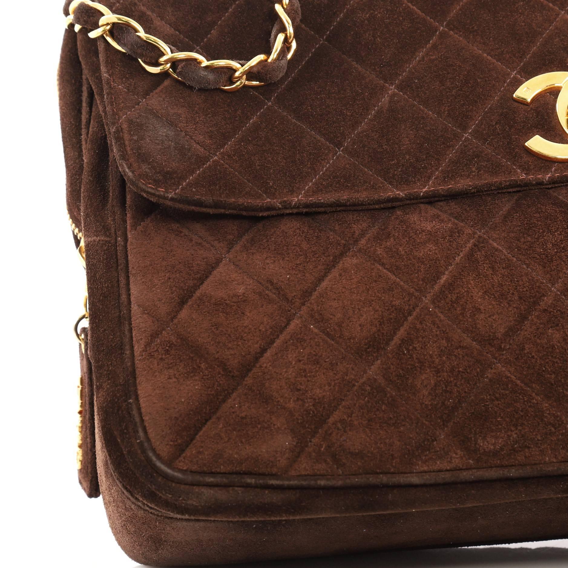 Women's or Men's Chanel Vintage Front Pocket Camera Bag Quilted Suede Maxi 