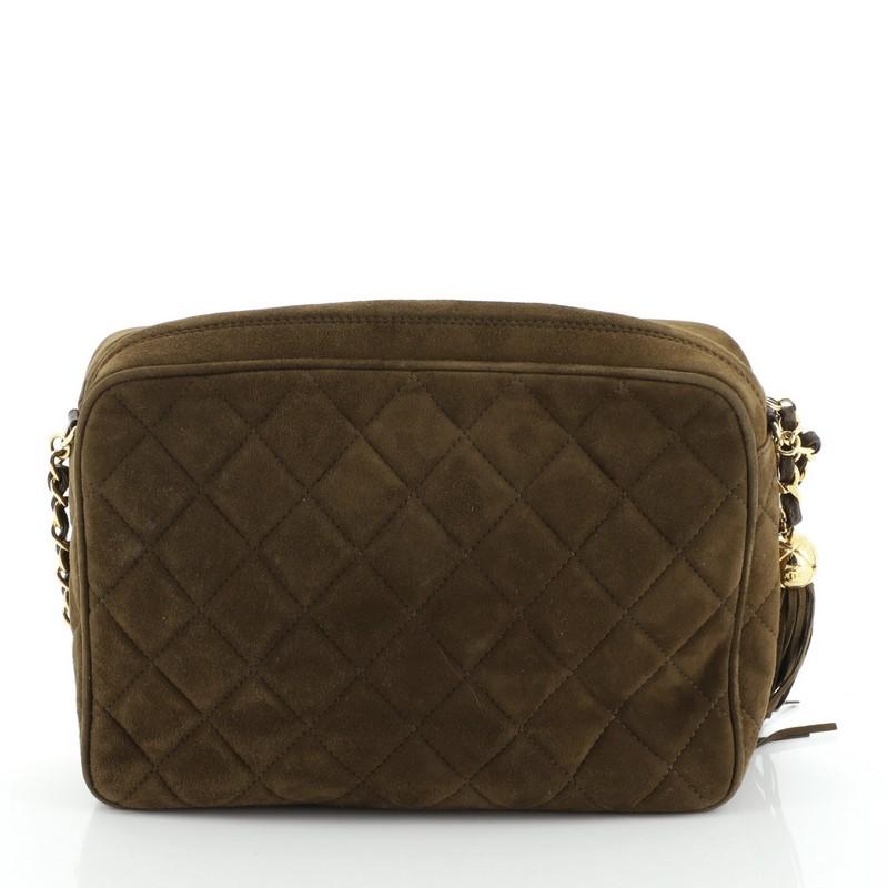 Chanel Vintage Front Pocket Camera Bag Quilted Suede Medium In Good Condition In NY, NY