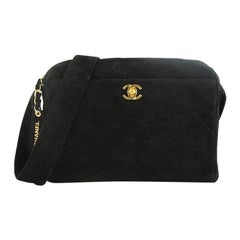 Chanel Vintage Front Pocket Camera Bag Quilted Suede Medium