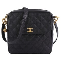 Chanel Vintage Front Pocket Camera Shoulder Bag Quilted Caviar Medium