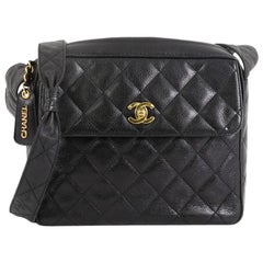 Chanel Vintage Front Pocket Camera Shoulder Bag Quilted Caviar Medium