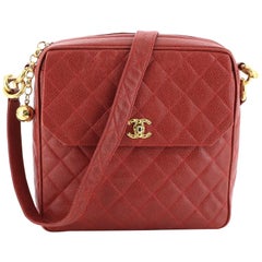 Chanel Vintage Front Pocket Camera Shoulder Bag Quilted Caviar Medium