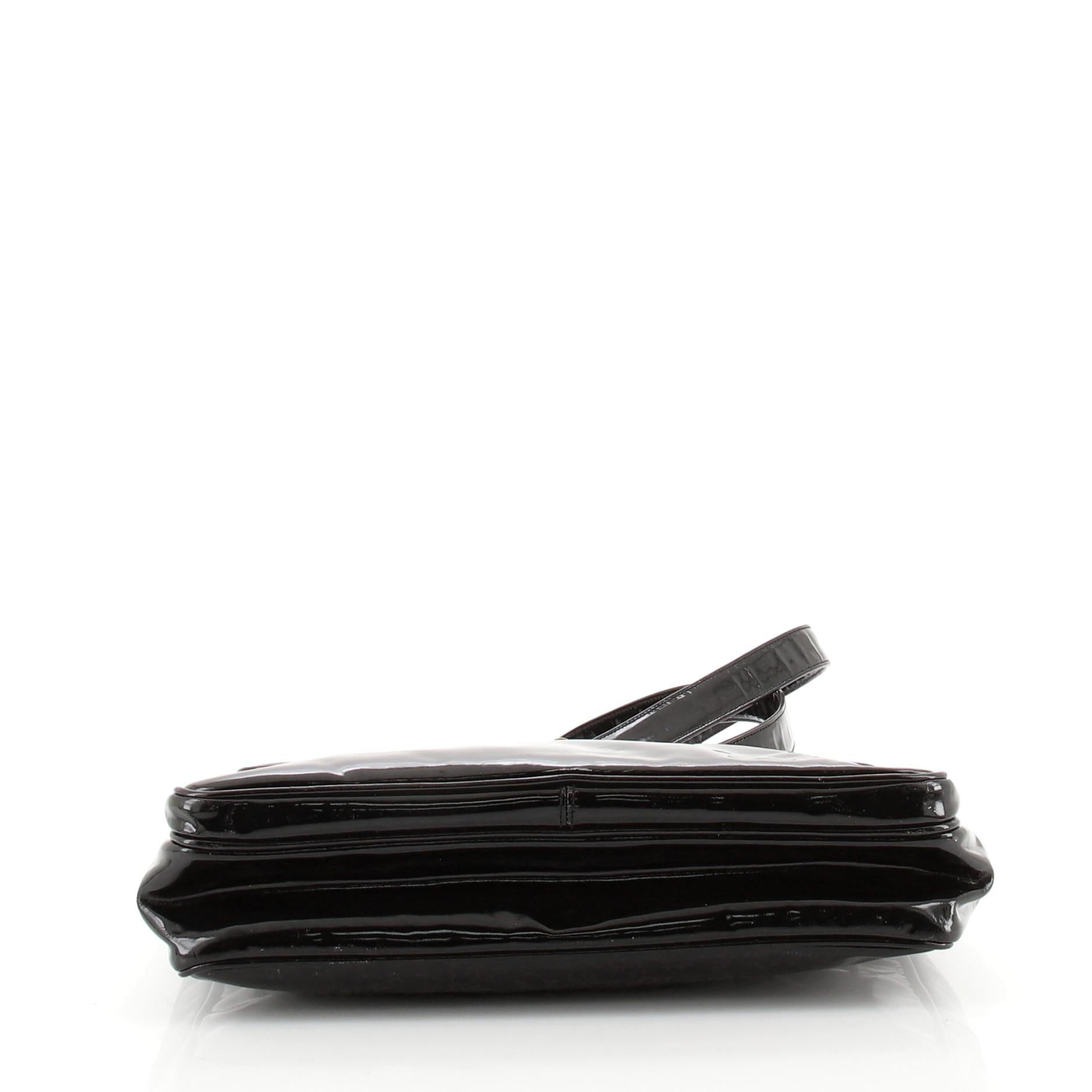 Women's Chanel Vintage Front Pocket Chain Tote Patent Medium Black