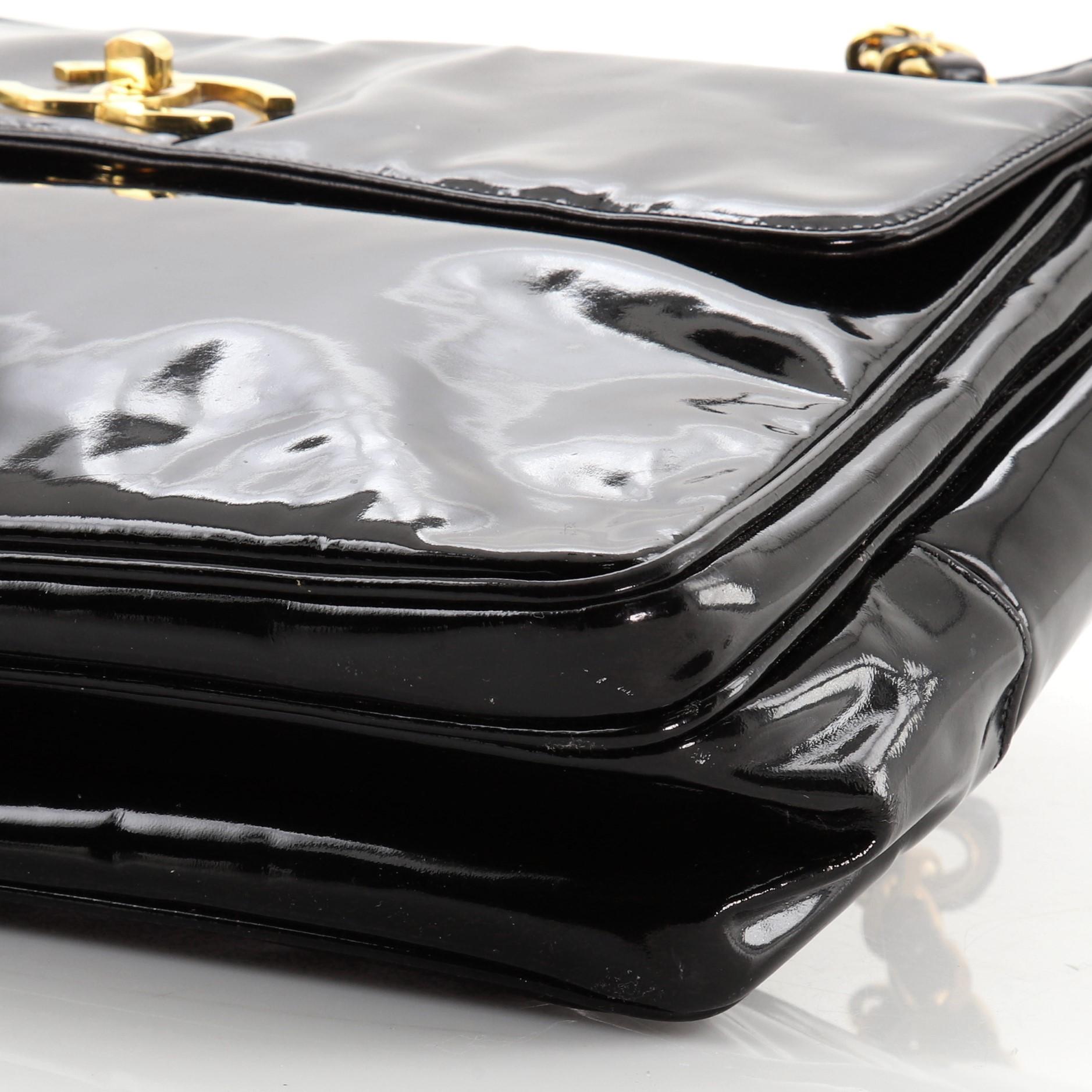 Chanel Vintage Front Pocket Kette Tote Lackleder in Schwarz 5