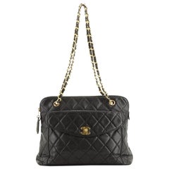 Chanel Vintage Front Pocket Shoulder Bag Quilted Caviar Large
