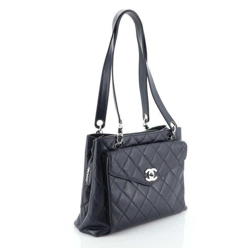 Black Chanel Vintage Front Pocket Shoulder Bag Quilted Caviar Medium