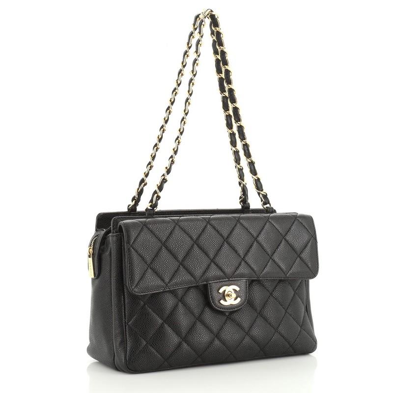 Black Chanel Vintage Front Pocket Shoulder Bag Quilted Caviar Small