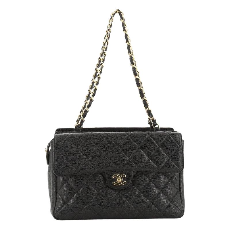 Chanel Vintage Front Pocket Shoulder Bag Quilted Caviar Small