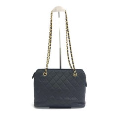 Chanel Vintage Front Pocket Tote Black Quilted Caviar Leather Gold hardware