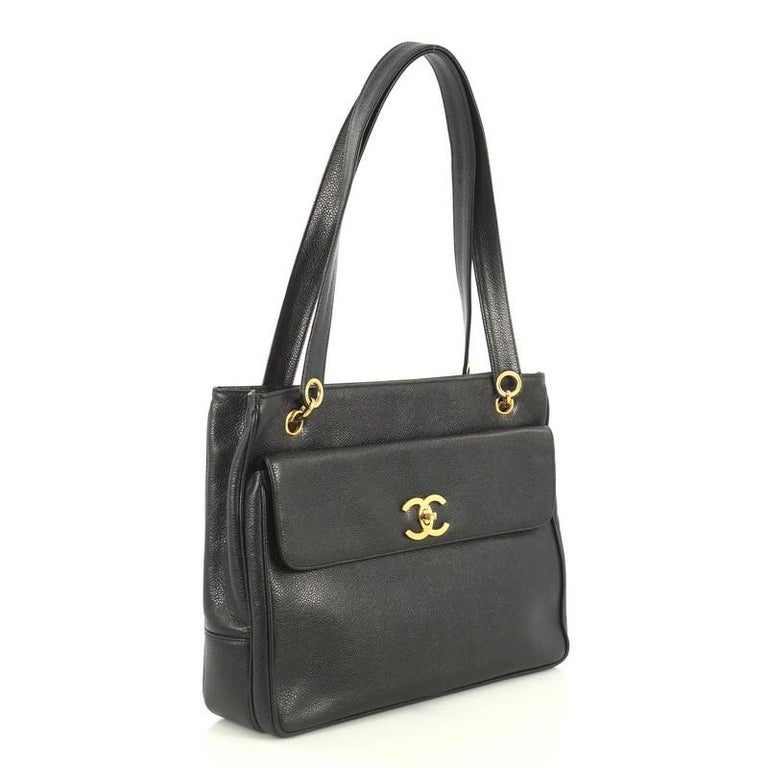 Chanel Black Caviar Leather Turnlock Pocket Shoulder Bag with Gold, Lot  #78012
