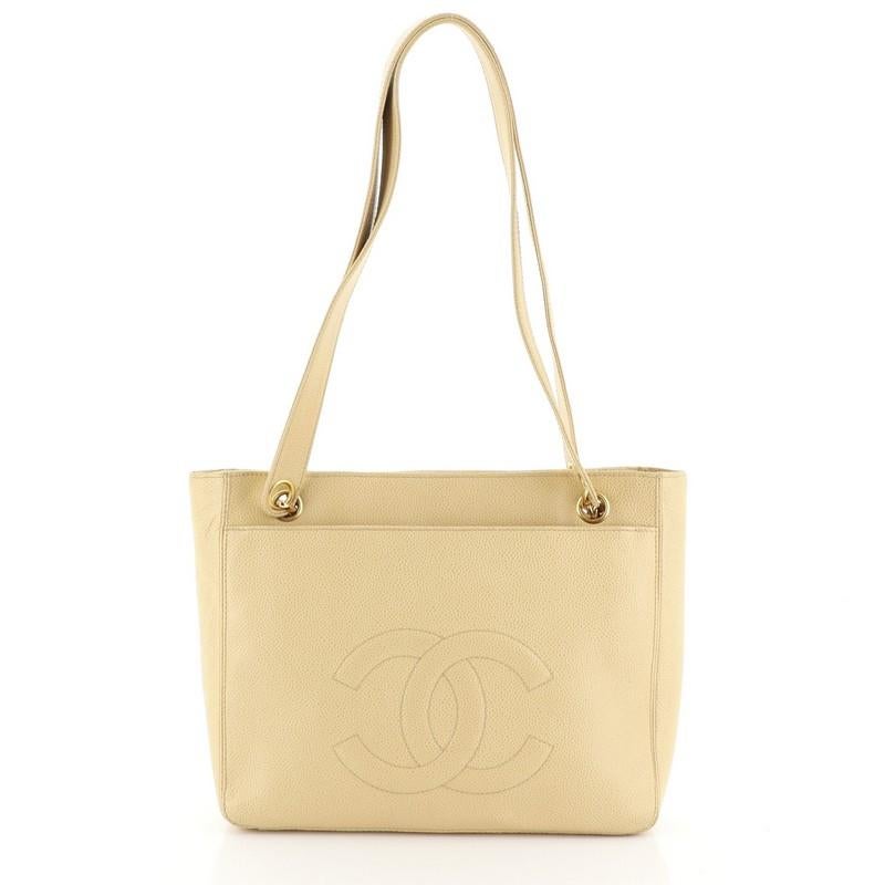 Beige Chanel Vintage Front Pocket Tote Caviar Small 