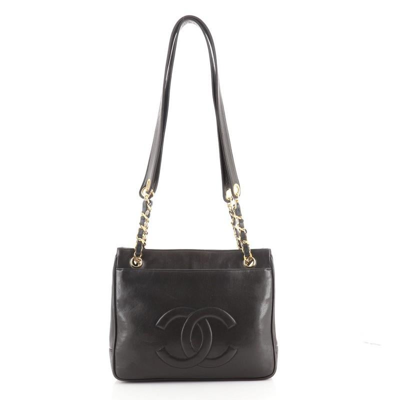 Black Chanel Vintage Front Pocket Tote Lambskin Small