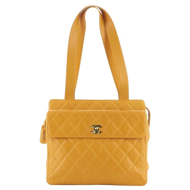 Chanel Vintage Front Pocket Tote Quilted Caviar Medium