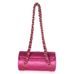 Chanel Vintage Fuchsia Quilted Satin Evening Barrel Bag