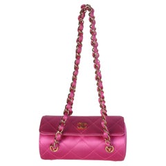 Chanel Vintage Fuchsia Quilted Satin Evening Barrel Bag