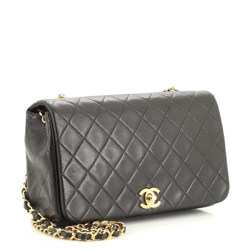 Black Chanel Vintage Full Flap Bag Quilted Lambskin Medium