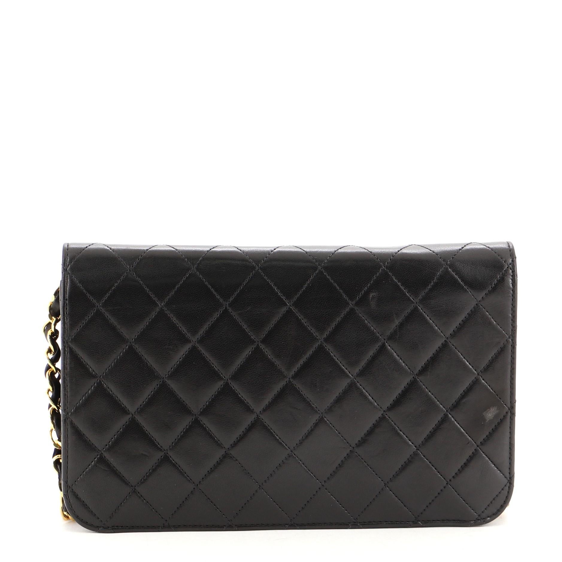 Black Chanel Vintage Full Flap Bag Quilted Lambskin Medium